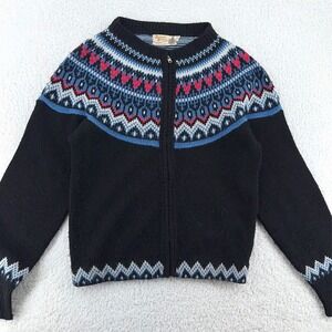 vintage 80s ROBERT BRUCE FAIR ISLE KNIT‎ NORDIC Zip SWEATER Fits XS Cottagecore